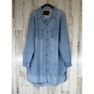 Lucky & Blessed Chambray Shirt Dress Size XL Light Wash Roll Tab Sleeves Pockets